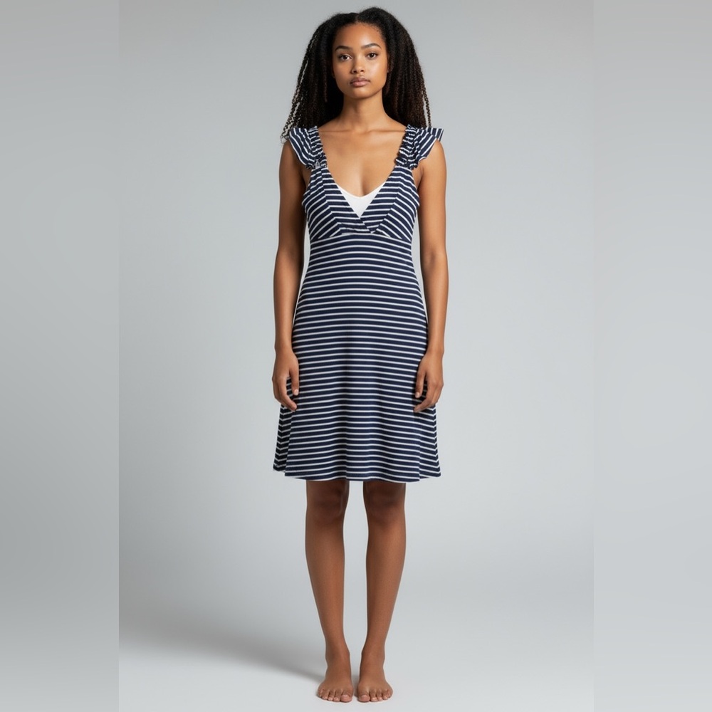 NWT Trina Turk Kearney V-Neck Blue White Striped Casual Beach Sun Dress Size 4